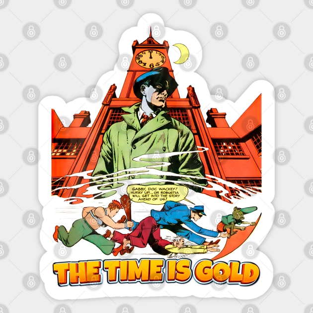 The Time Is Gold Midnight Comic Style vs Bullets Balow Retro Vintage Comic Sticker by REVISTANGO